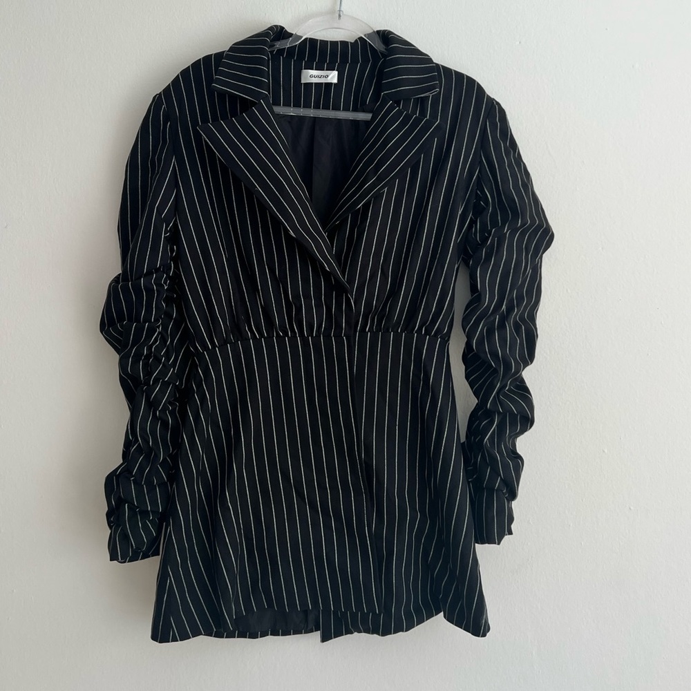 Danielle Guizio Pinstripe Blazer Dress with ruched sleeve size med